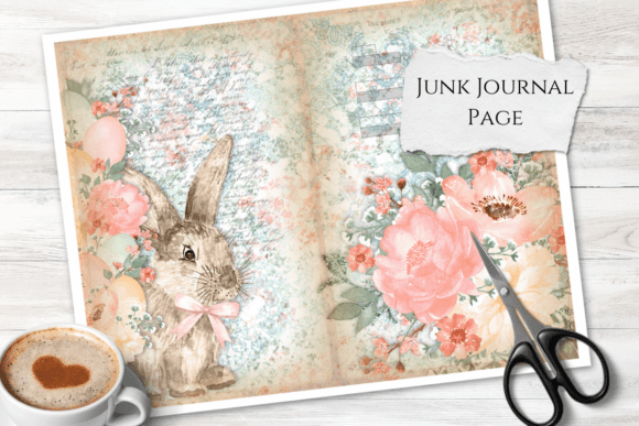 Bunny & Floral Easter Junk Journal Page: A Vintage Designer's Asset