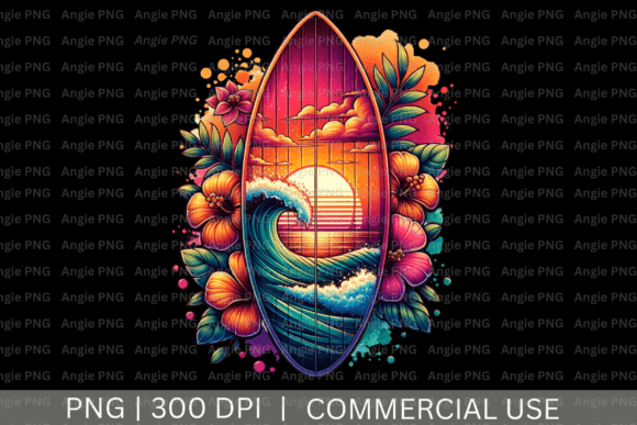 Capture the Vibe: Using Summer Sunset Surfboard PNG Clipart