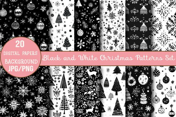 Elevate Your Holiday Projects with This Black and White Christmas Patterns Set